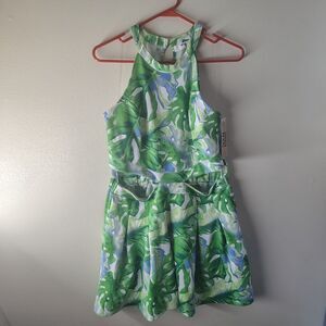 Madden NYC Juniors Size XXXL Romper Green White Leaf Print Cut Outs Sleeveless